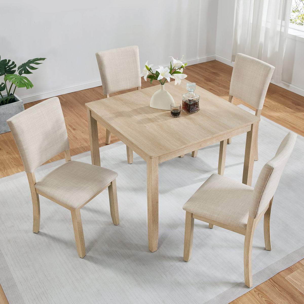 Modern 4 Person Dining Table Set with 4 Chairs
