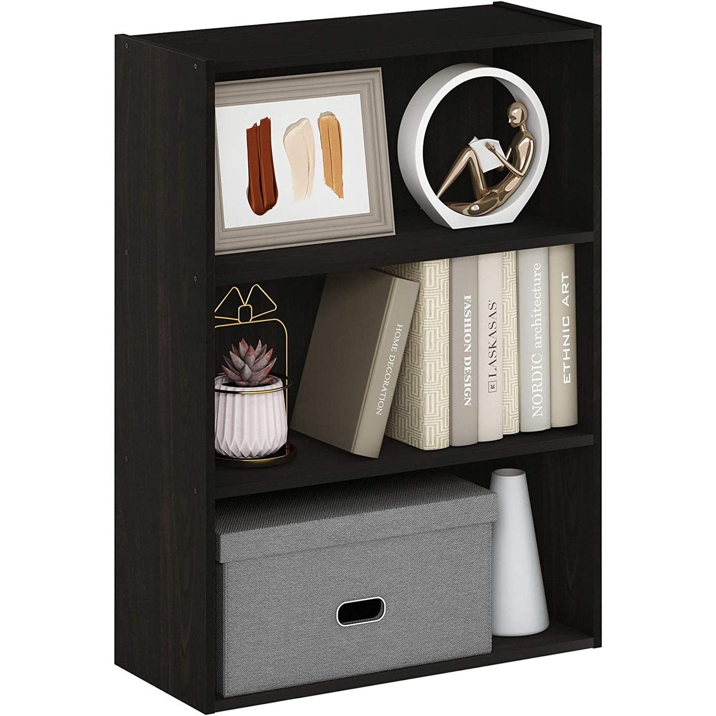 Pasir 3 Tier Open Shelf Bookcase In Espresso Finish