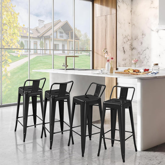 30 Inch Matte Black Metal Bar Stool Set Of 4 With Low Back