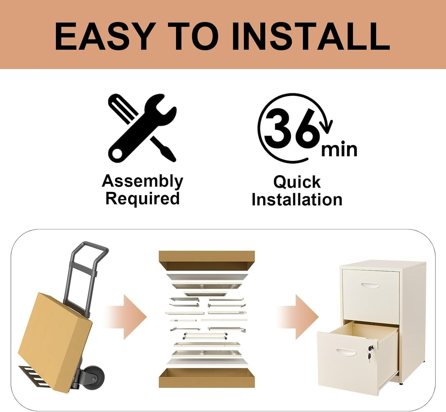 Cream Color 2 Drawer File Cabinet With Lock For Letter Size