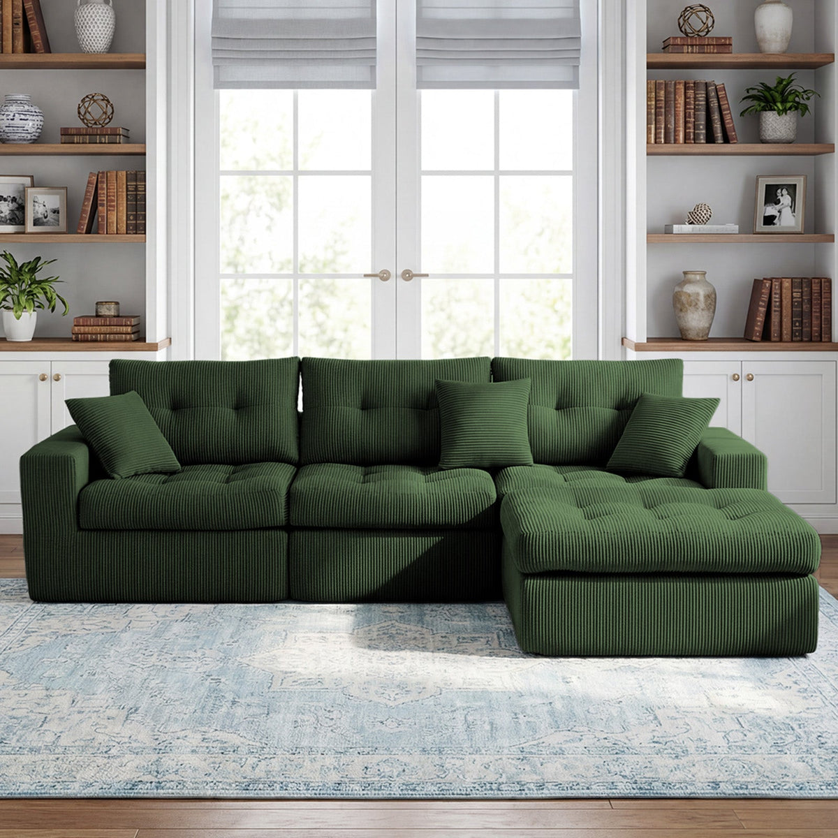 Corduroy Corner Chaise Compression Sofa Bed in Green