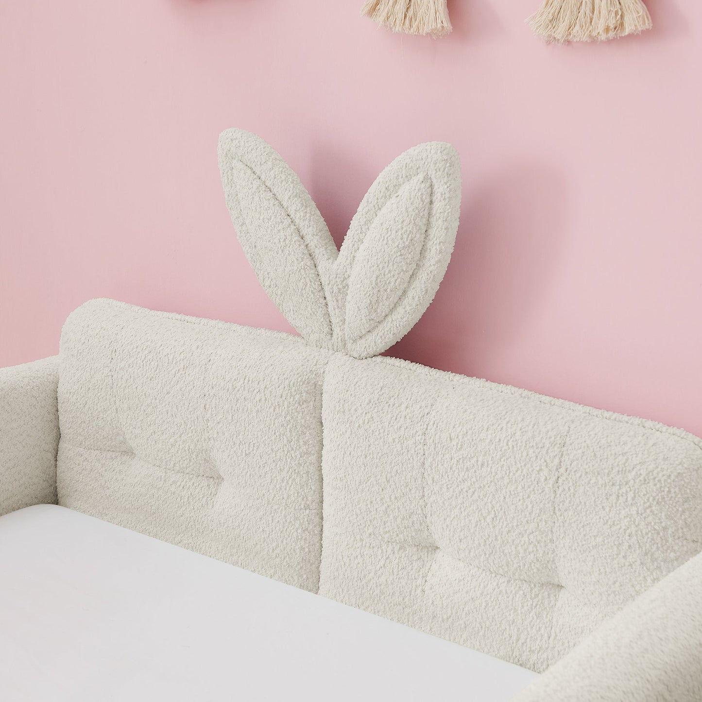 Twin Size Upholstered Platform Bed with Rabbit Ear Headboard
