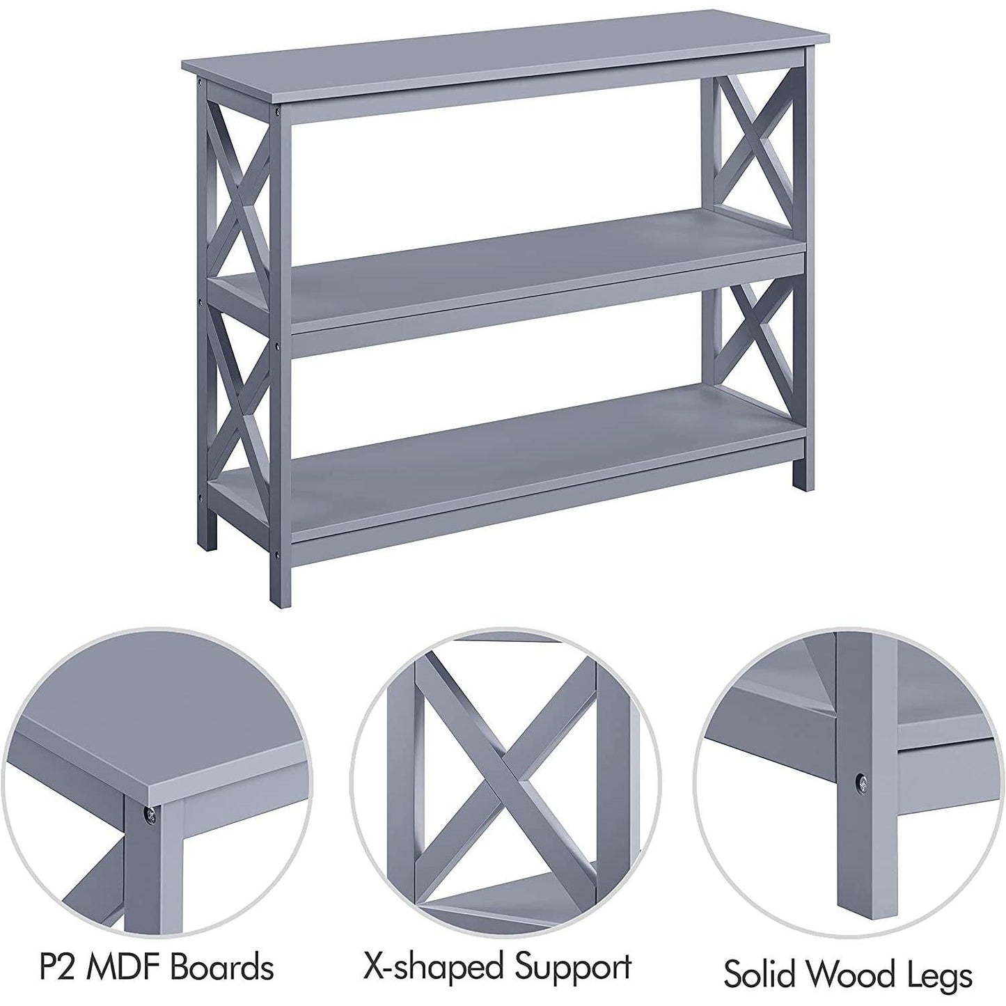 Gray Three Tier Console Table With Storage Shelves