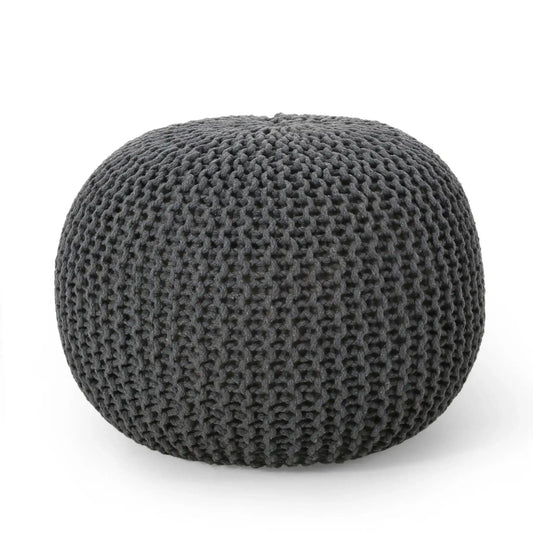 Bordeaux Knitted Cotton Round Pouf - Versatile Ottoman and Floor Cushion
