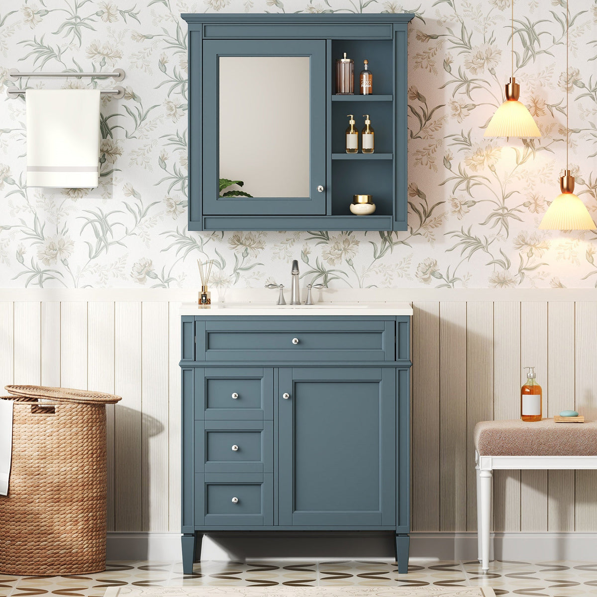 30'' Bathroom Vanity with Top Sink and Mirror Cabinet