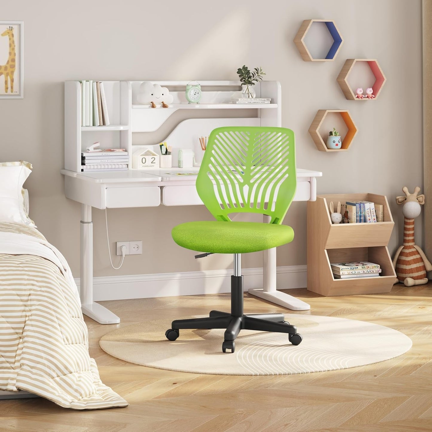 Kids Desk Chair Green Swivel Task Chair With Lumbar Support
