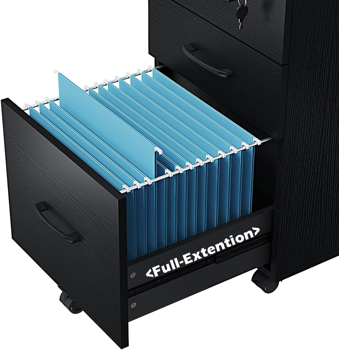 3 Drawer Wood Mobile File Cabinet With Wheels Black Under Desk Office Storage For Home Office Use