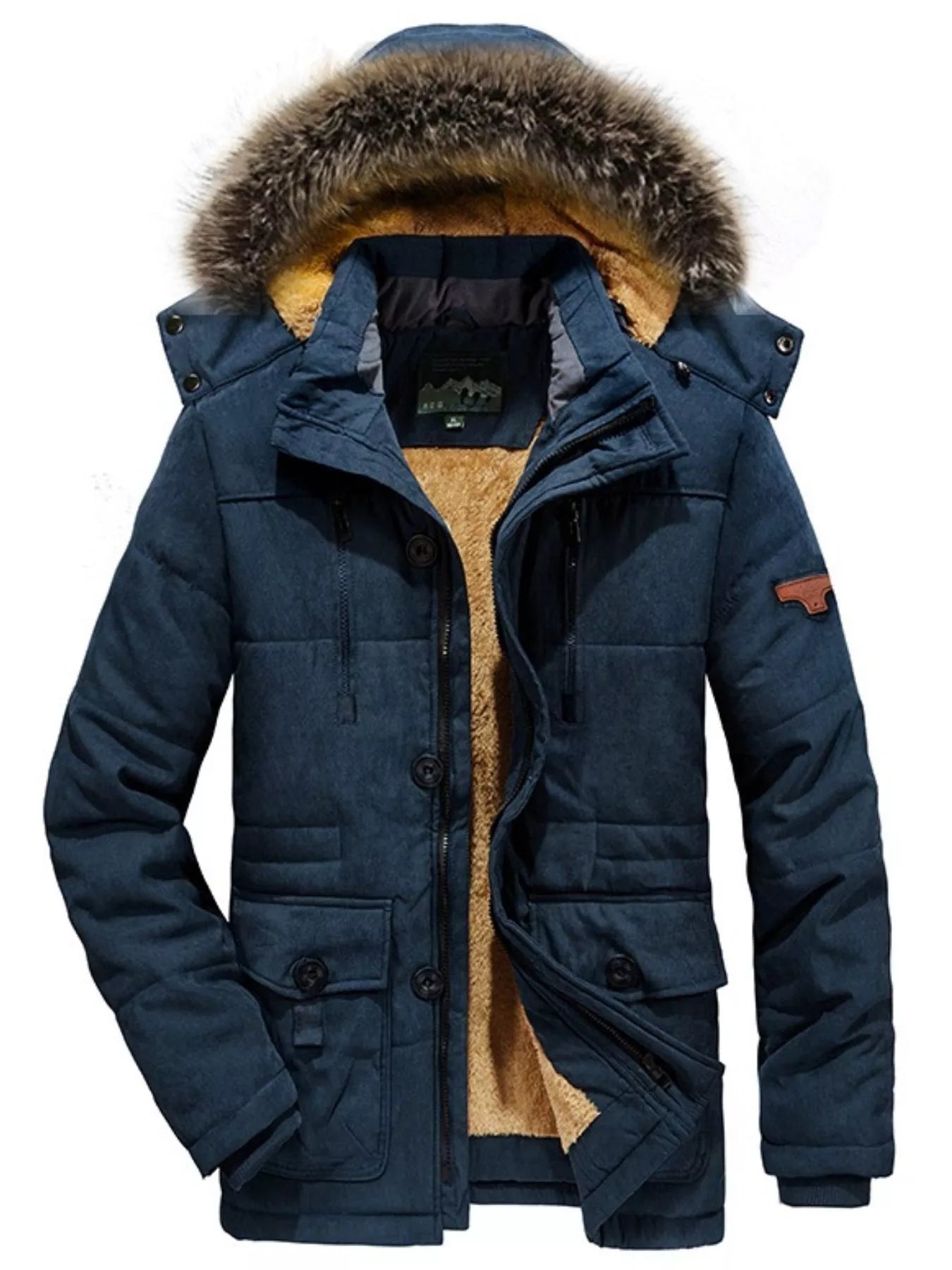 Zip Up Long Sleeve Puffer Coat with Faux Fur Hood