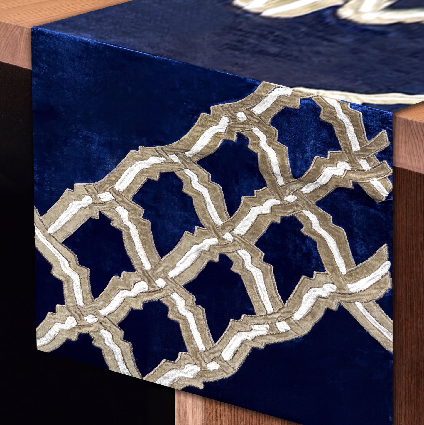 Decorative Table Runner – Embroidered Velvet Runner with Satin Backing for Dining Table Decor