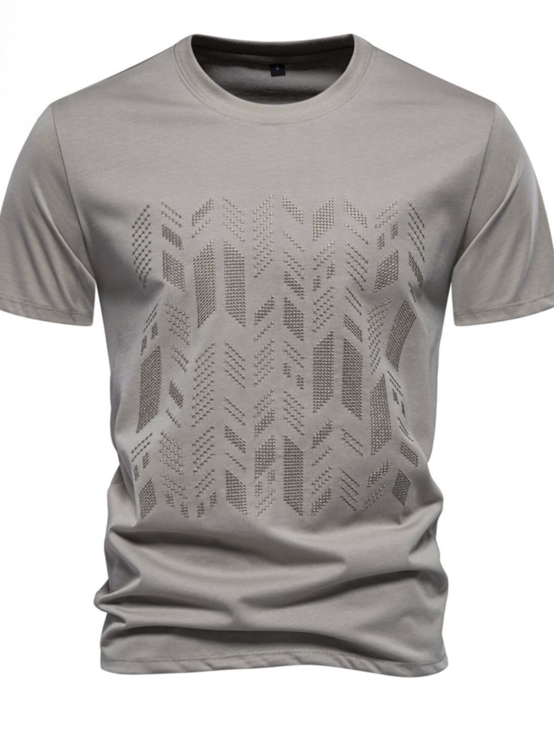 Round Neck Geometric Embroidered T-Shirt