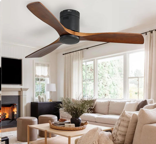 52 Inch Solid Wood Flush Mount Ceiling Fan With Remote