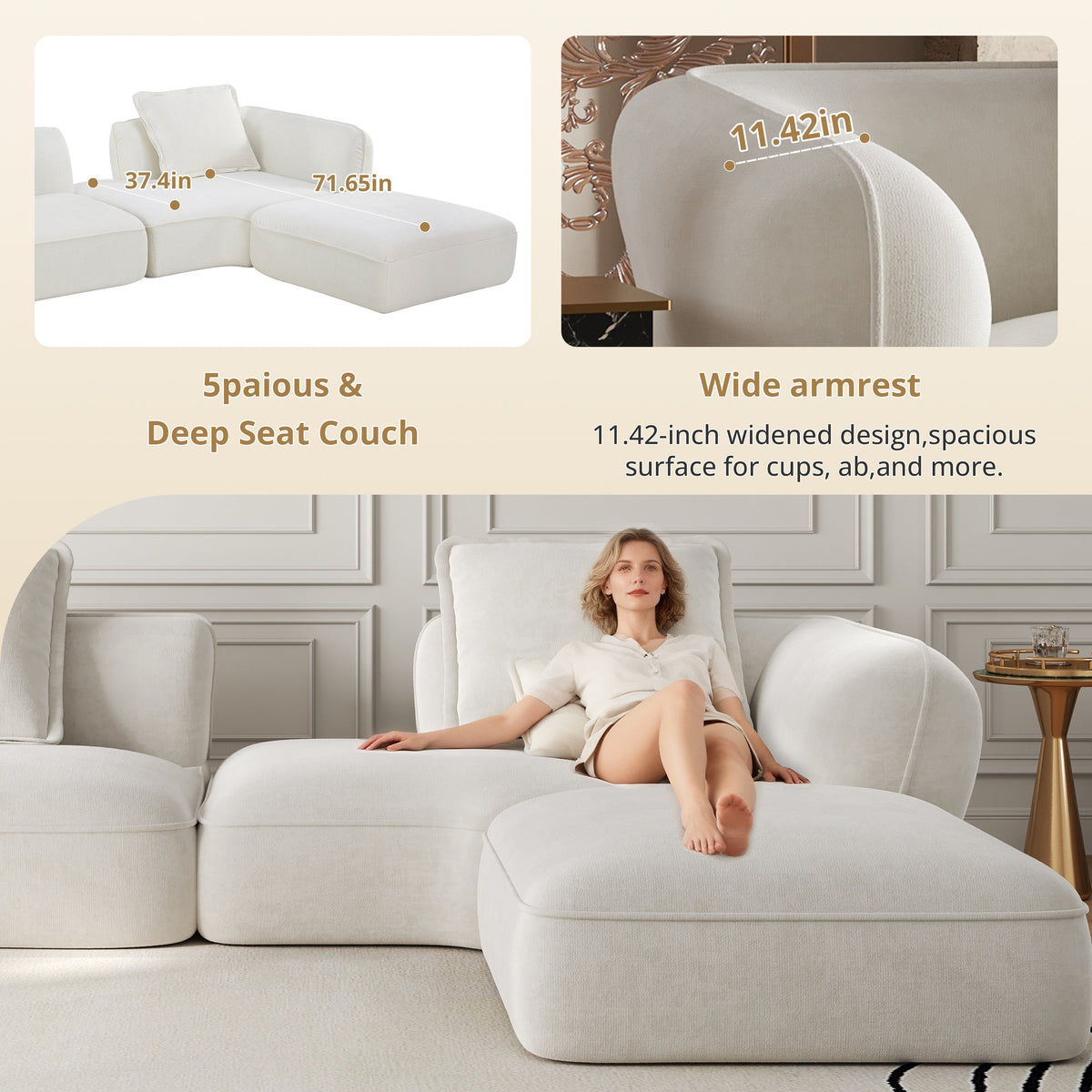 122" Modern L-Shaped Sectional Sofa with Chaise Lounge