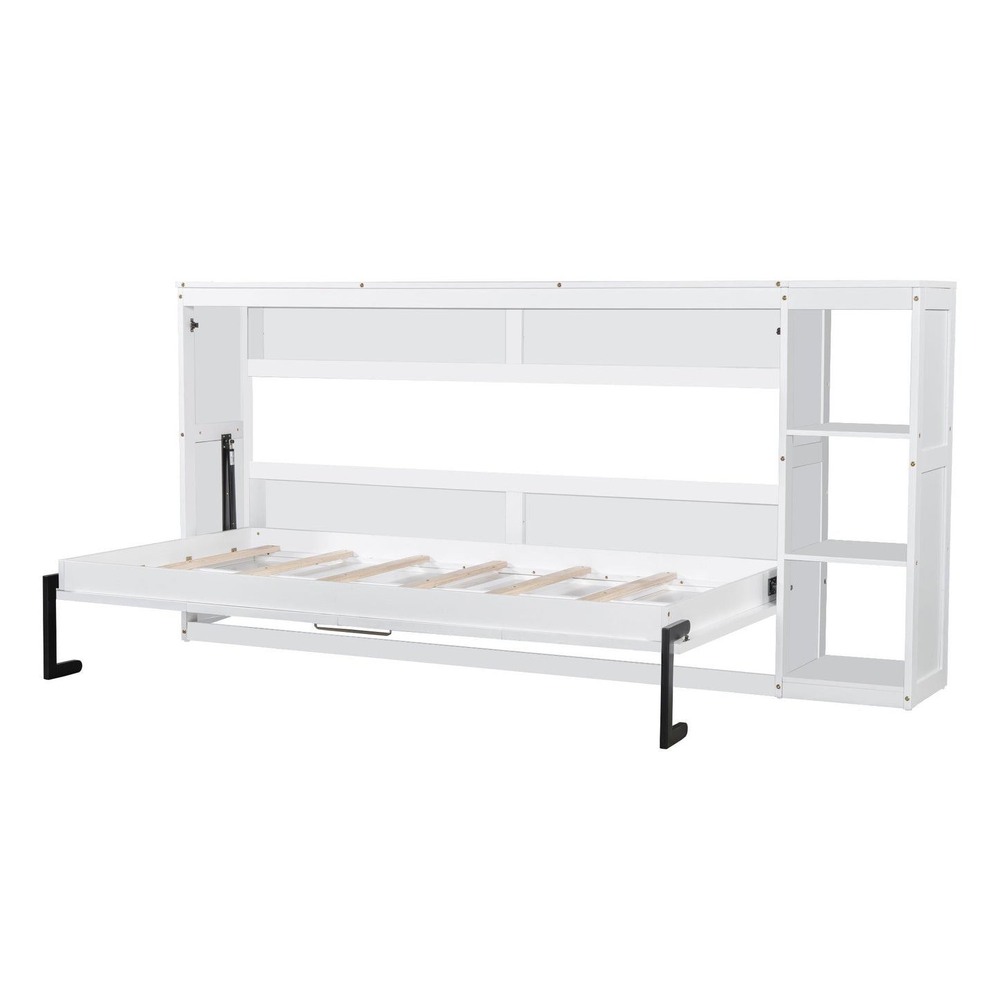 Twin Size Murphy Bed with Bookshelf, White
