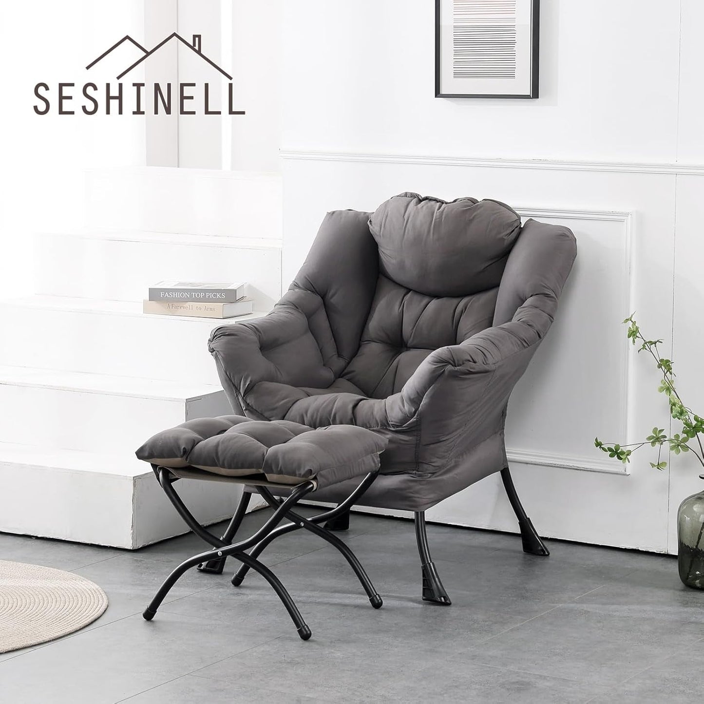 Dark Grey Lazy Chair With Armrests For Living Room Comfort