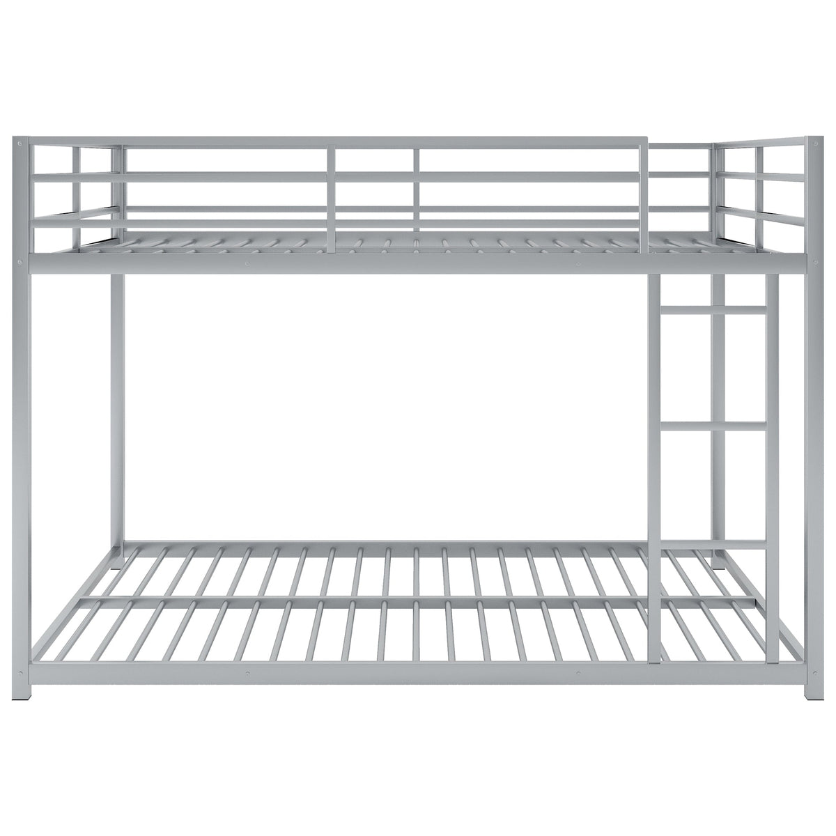 Full Over Full Metal Bunk Bed with Ladder in Silver