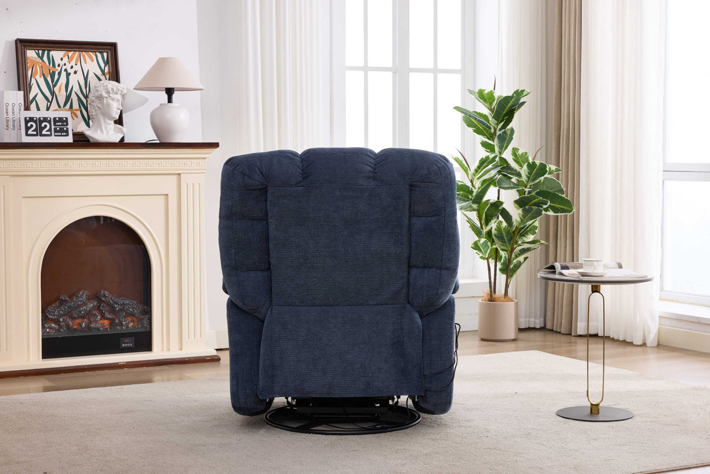 Heat Massage Manual Recliner Chair with Rocker and Swivel in Fabric for Living Room, Blue