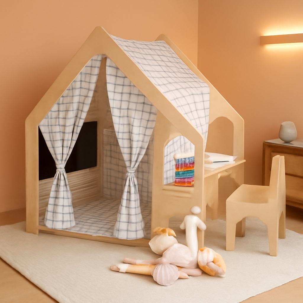 Wooden Montessori Style 5 In 1 Large Playhouse Windowpane