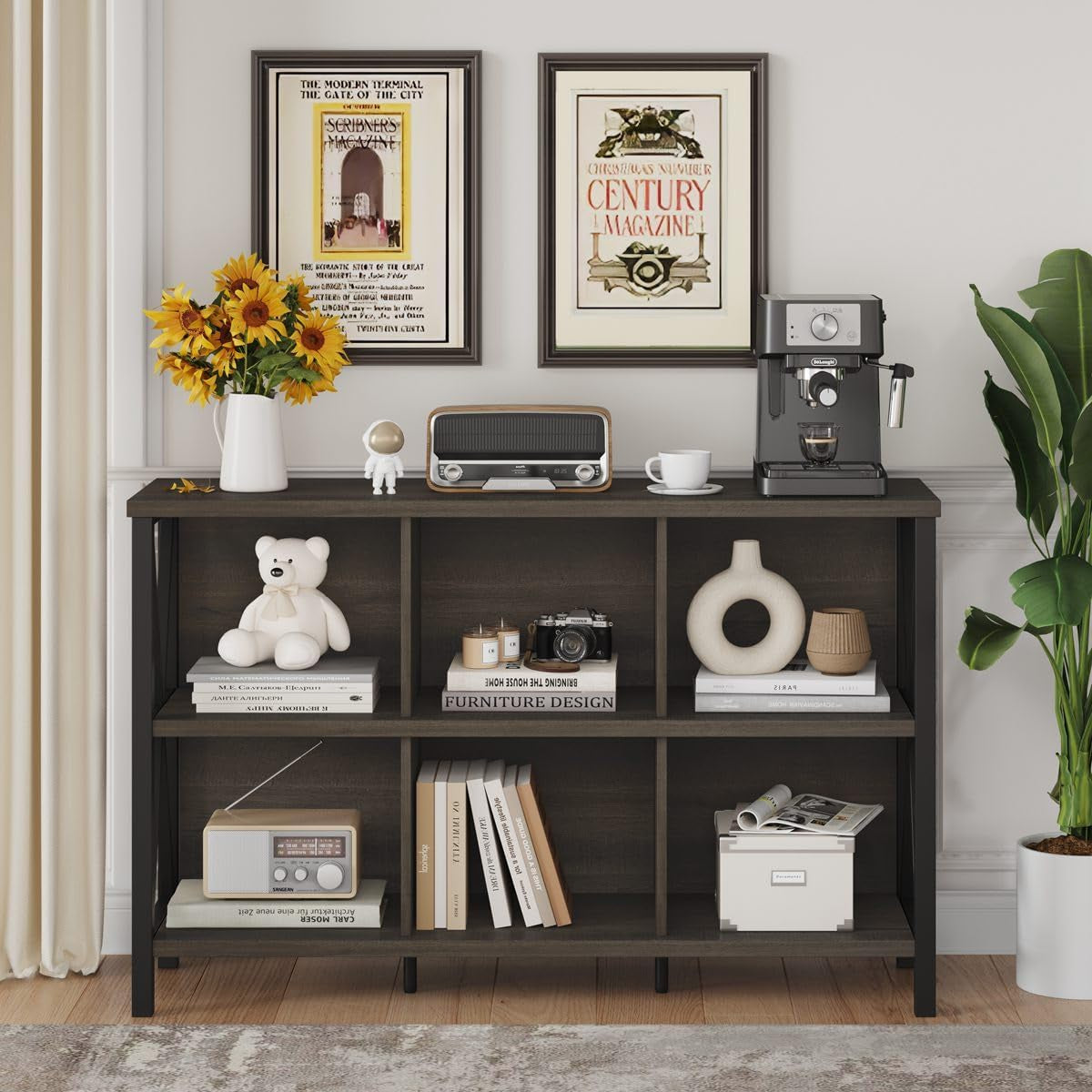 6 Cube Storage Organizer Bookcase Walnut Brown Living Room