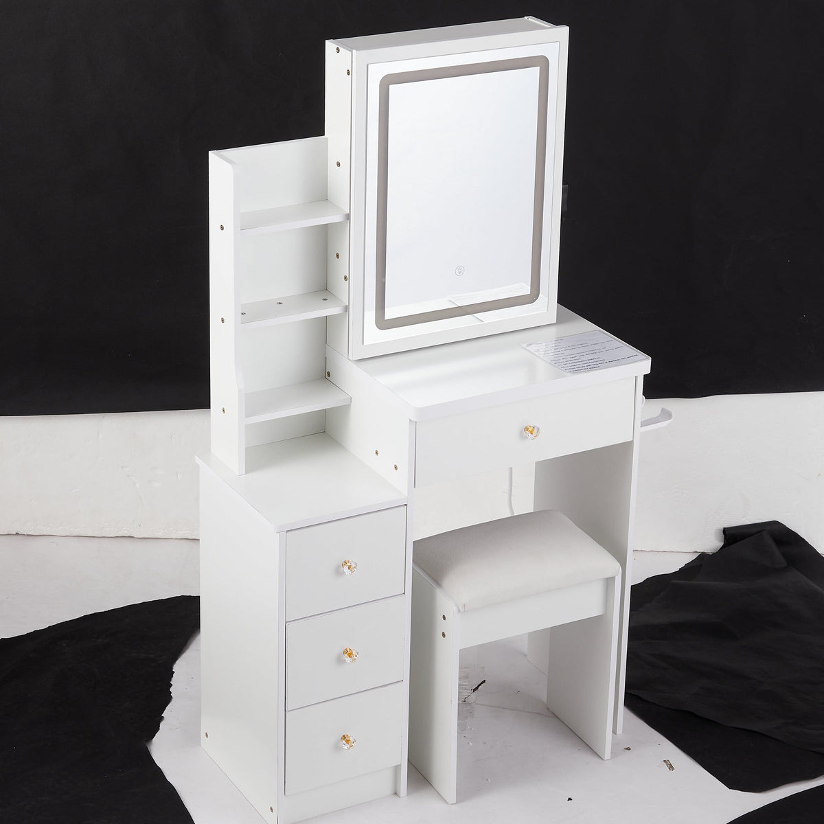 Small Size Left Bedside Cabinet Vanity Table + Cushioned Stool