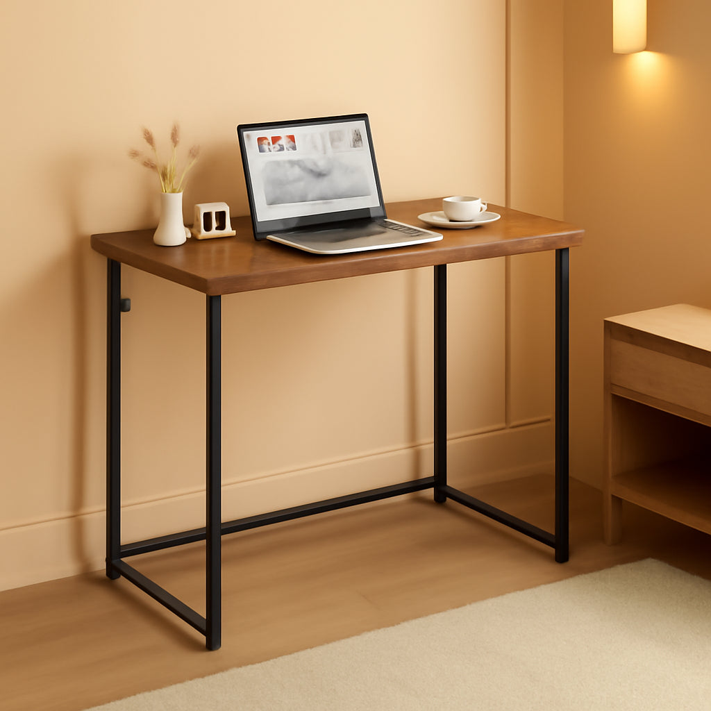 31.5 Inch Folding Computer Desk Space Saving Rustic Walnut
