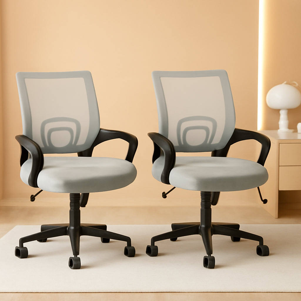 Two Pack Ergonomic Mesh Office Chairs With Lumbar Support And Adjustable Height Swivel Rolling Task Chairs Grey