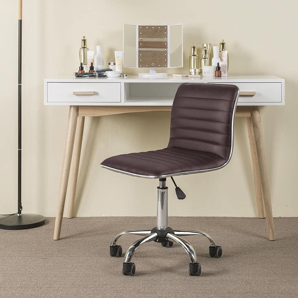 Brown Armless Office Chair With Adjustable Height For Desk