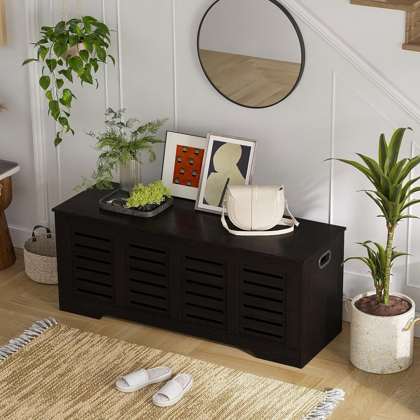 Espresso 47.3Inch Wood Storage Chest FlipTop Hinges