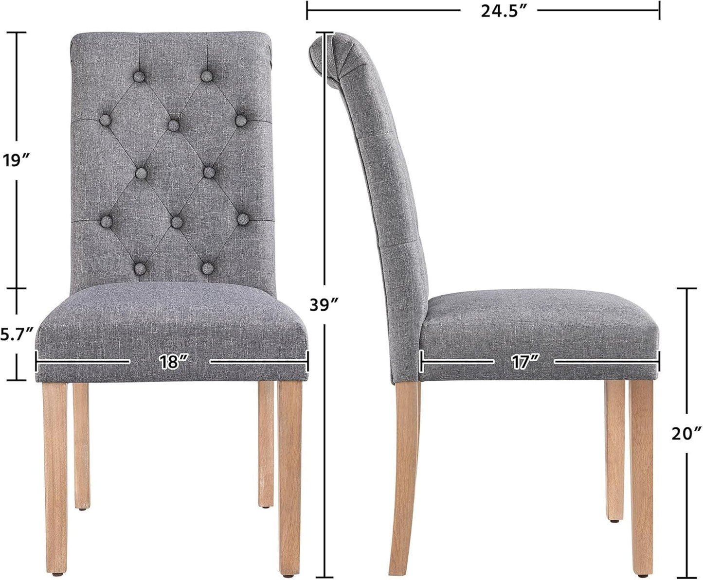 Parsons Dining Chairs Set of 2 Upholstered High Back Dark Gray
