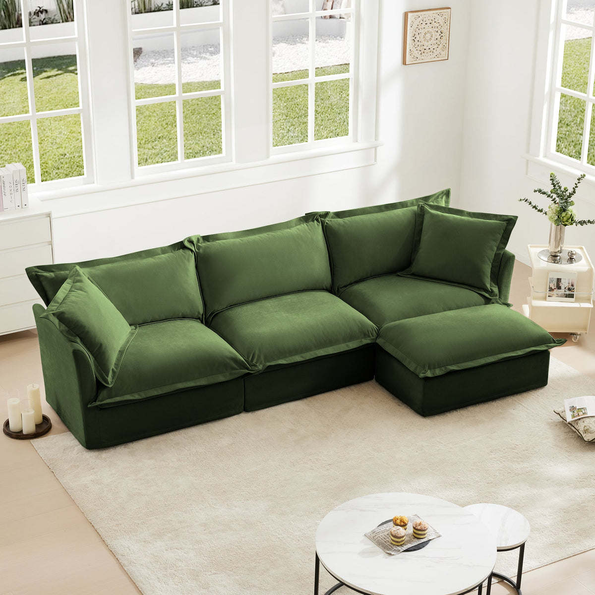L-Shaped Slipcovered Sectional Sofa Couch