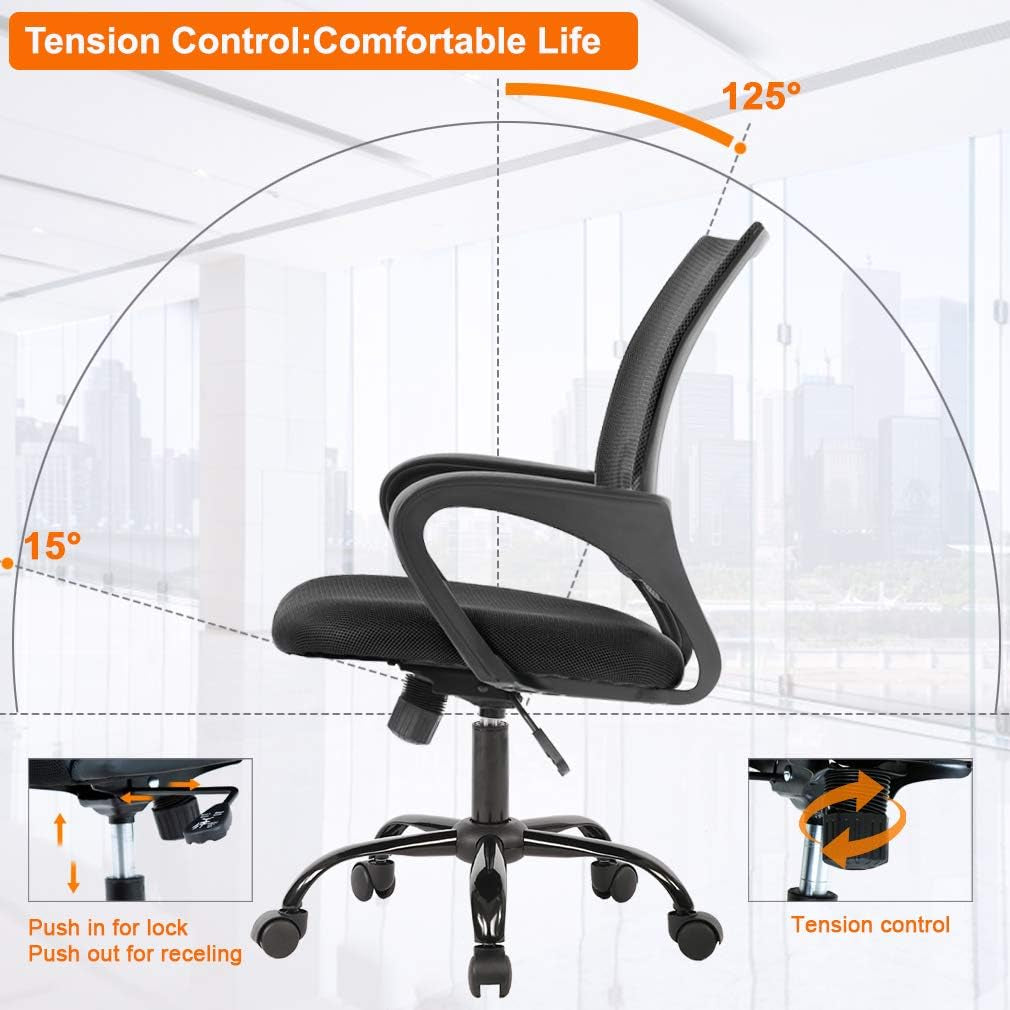 Ergonomic Office Chair Black With Lumbar Support Adjustable