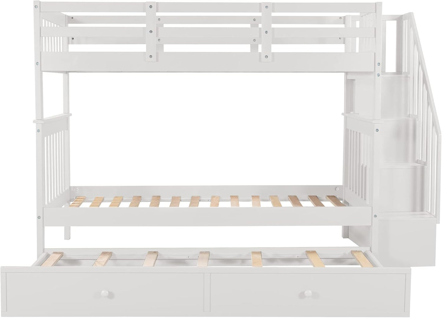 Twin Over Twin Bunk Bed With Stairs And Trundle White