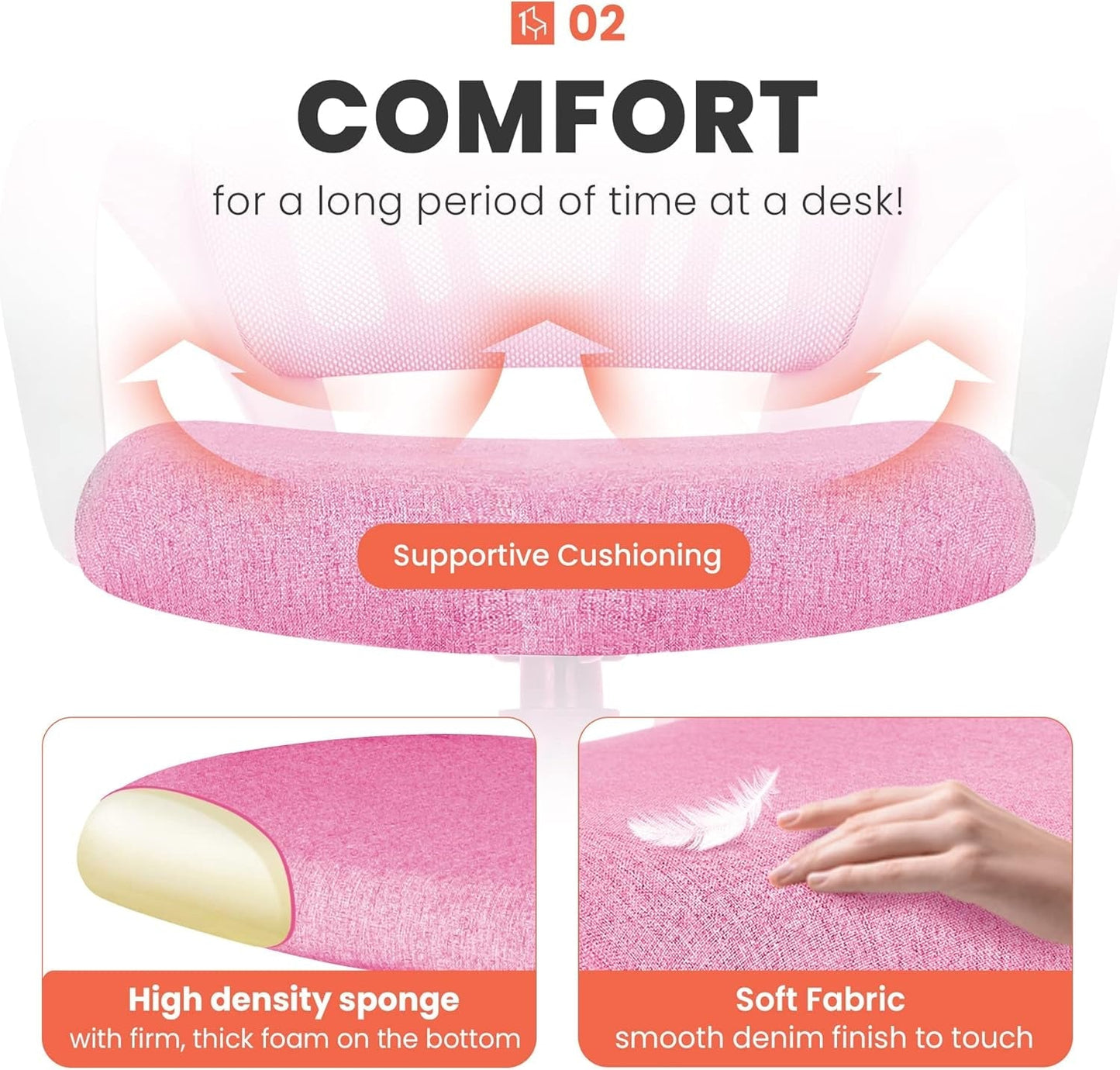 Ergonomic Pink Office Chair With Lumbar Support Mesh