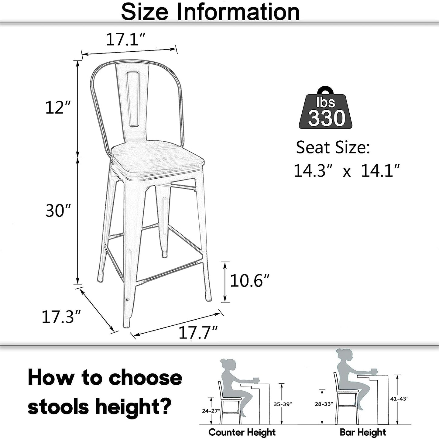 Counter Height Swivel Bar Chairs With Back Set Of 4 size information with dimensions and seat size guide.