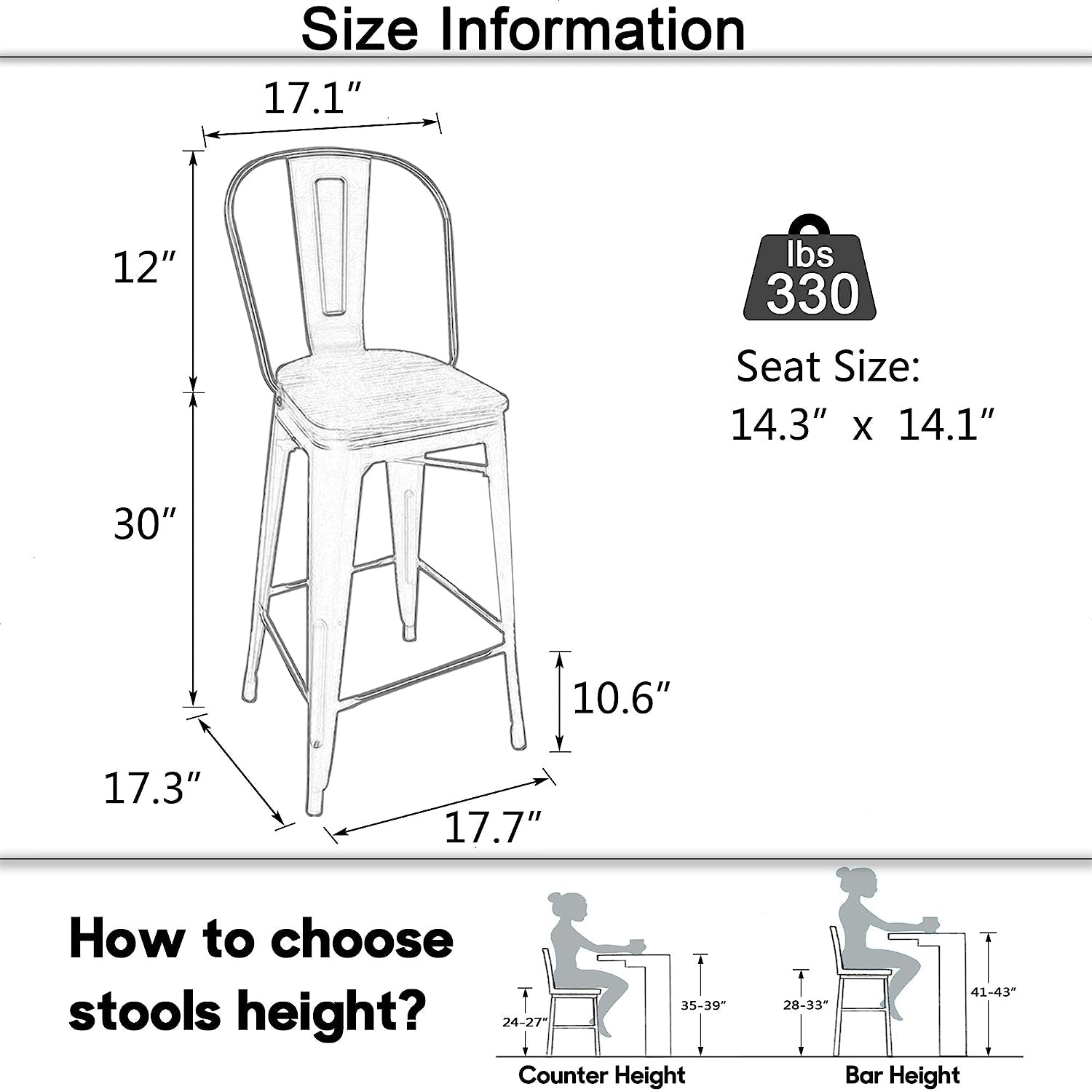 Counter Height Swivel Bar Chairs With Back Set Of 4 size information with dimensions and seat size guide.
