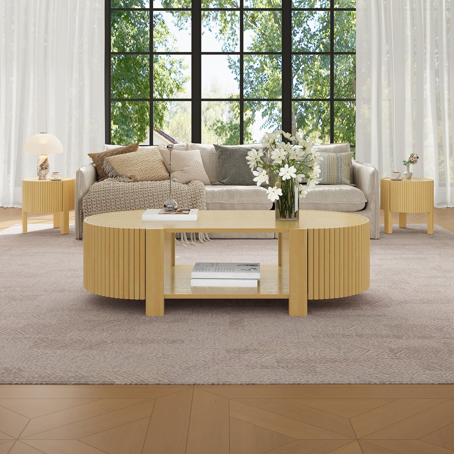 Round Fluted Side Table with Storage