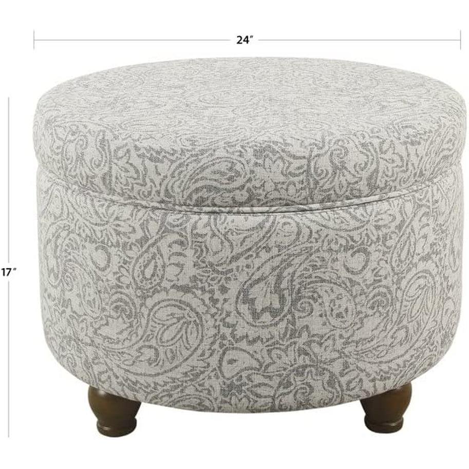Gray Floral Storage Ottoman Large Round For Living Room