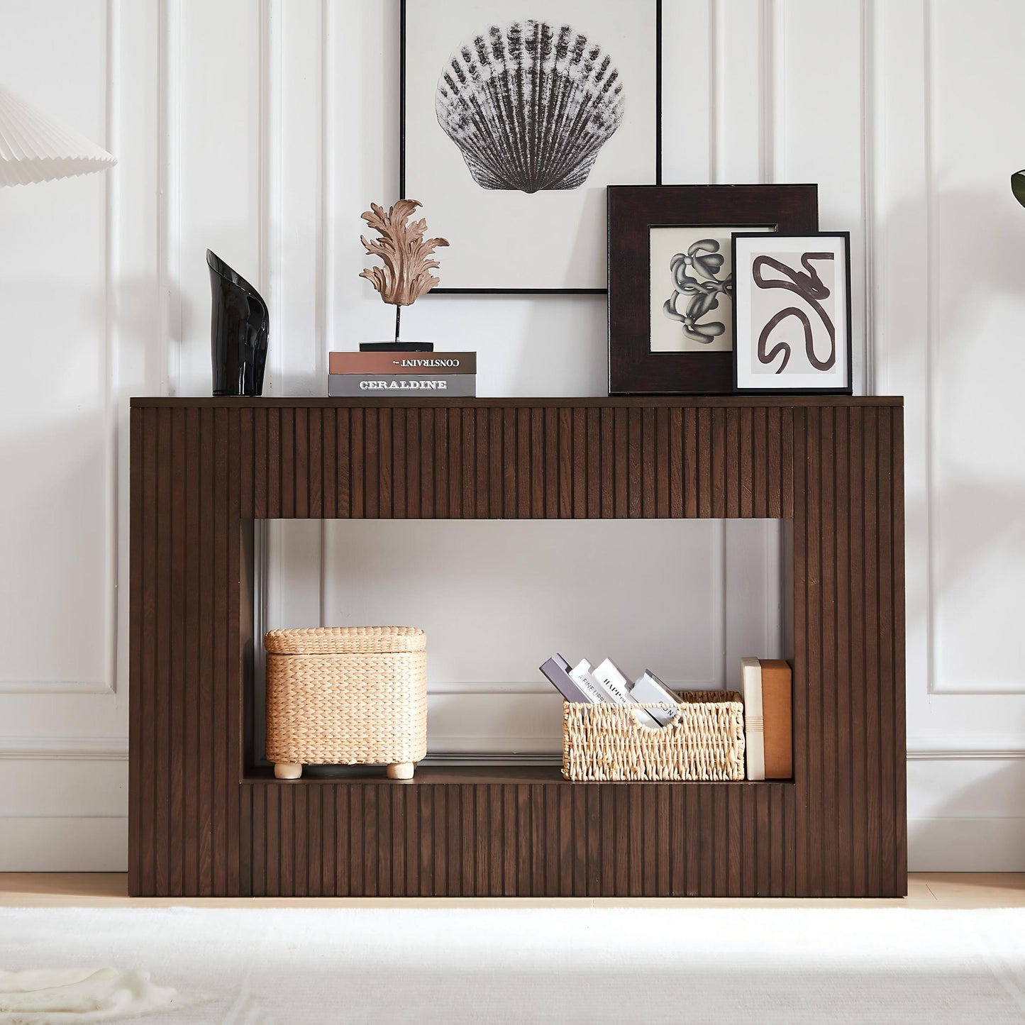 55' Modern Slatted Console Table, Narrow Entryway Table for Living Room or Hallway