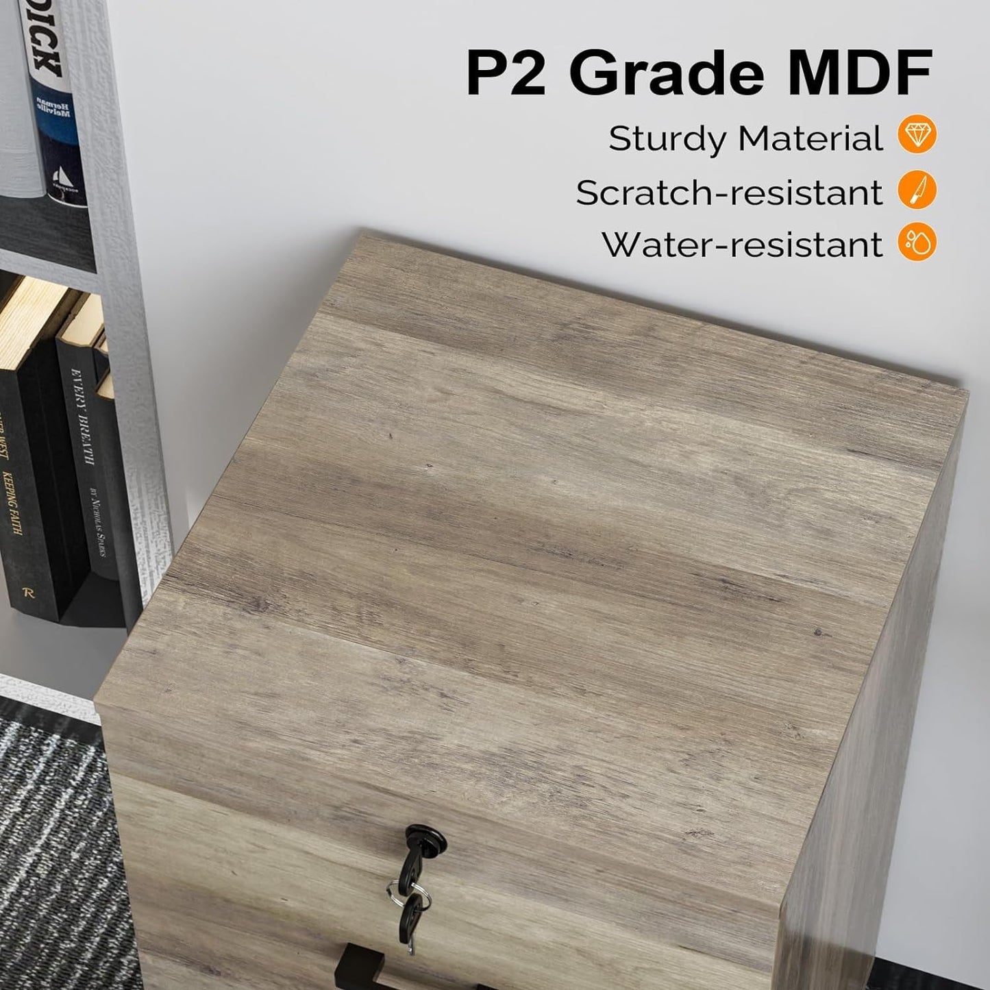 Rolling File Cabinet With Lock And Two Drawers For Letter Files