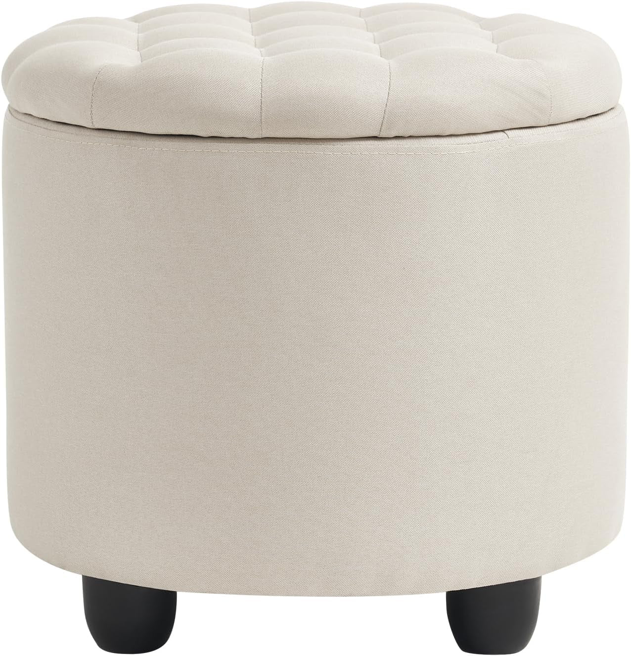 Beige Round Storage Ottoman Featuring Removable Lid