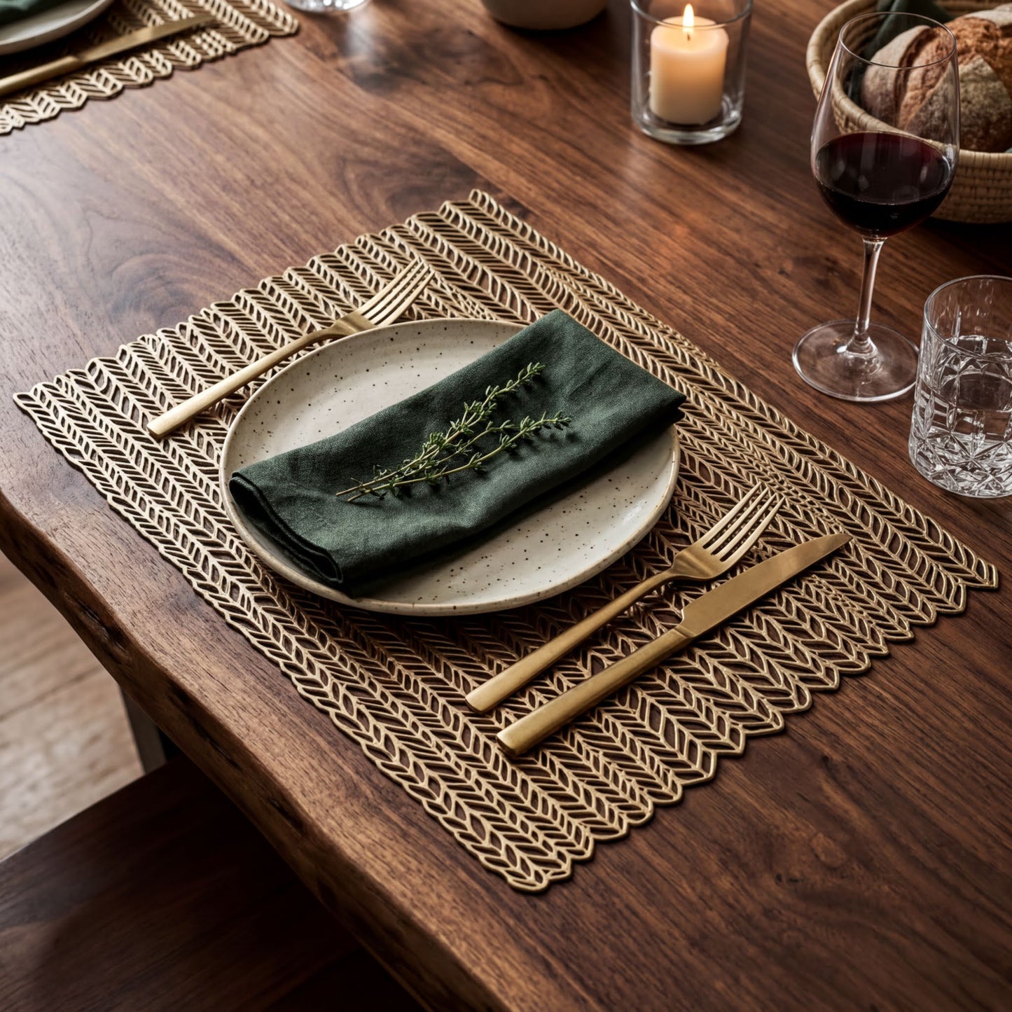 PVC Placemats - Gold Non Slip Table Mats | Heat Resistant Indoor Outdoor Set
