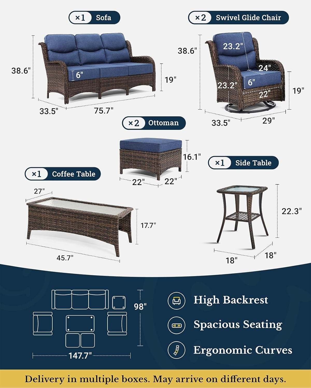 Luxury Outdoor Patio Furniture Set with Thick Cushions