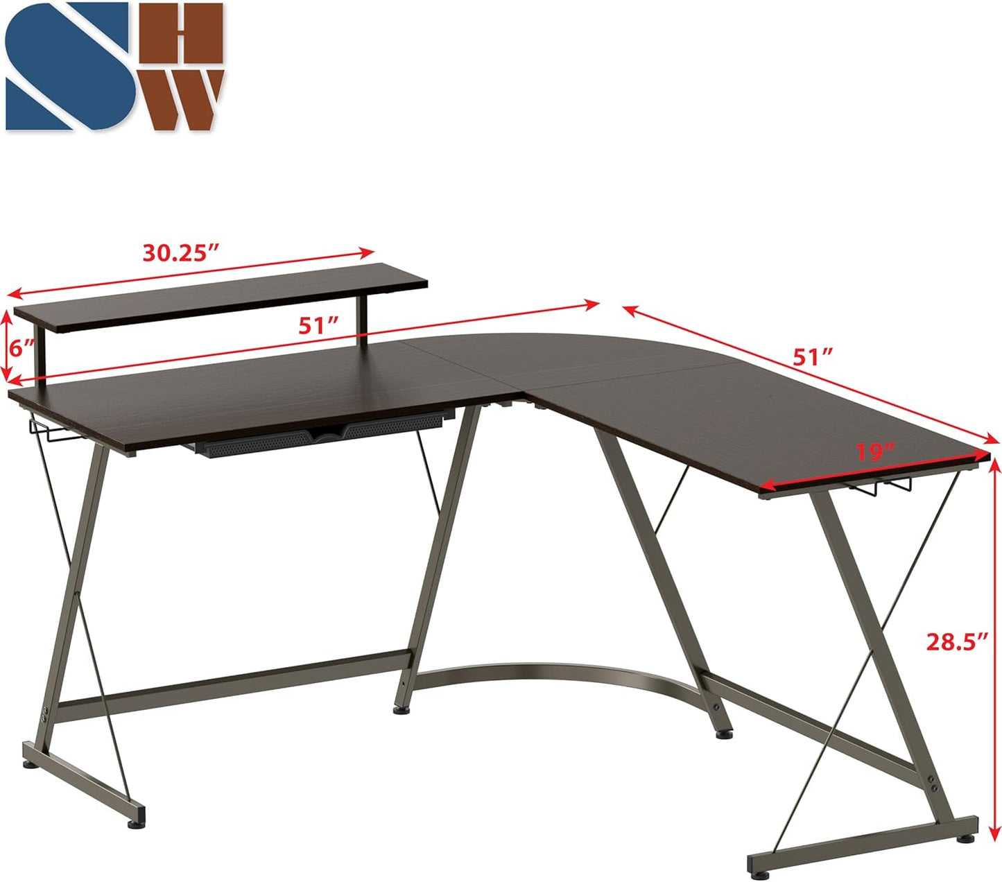 Vista L Shaped Desk With Removable Monitor Stand Espresso