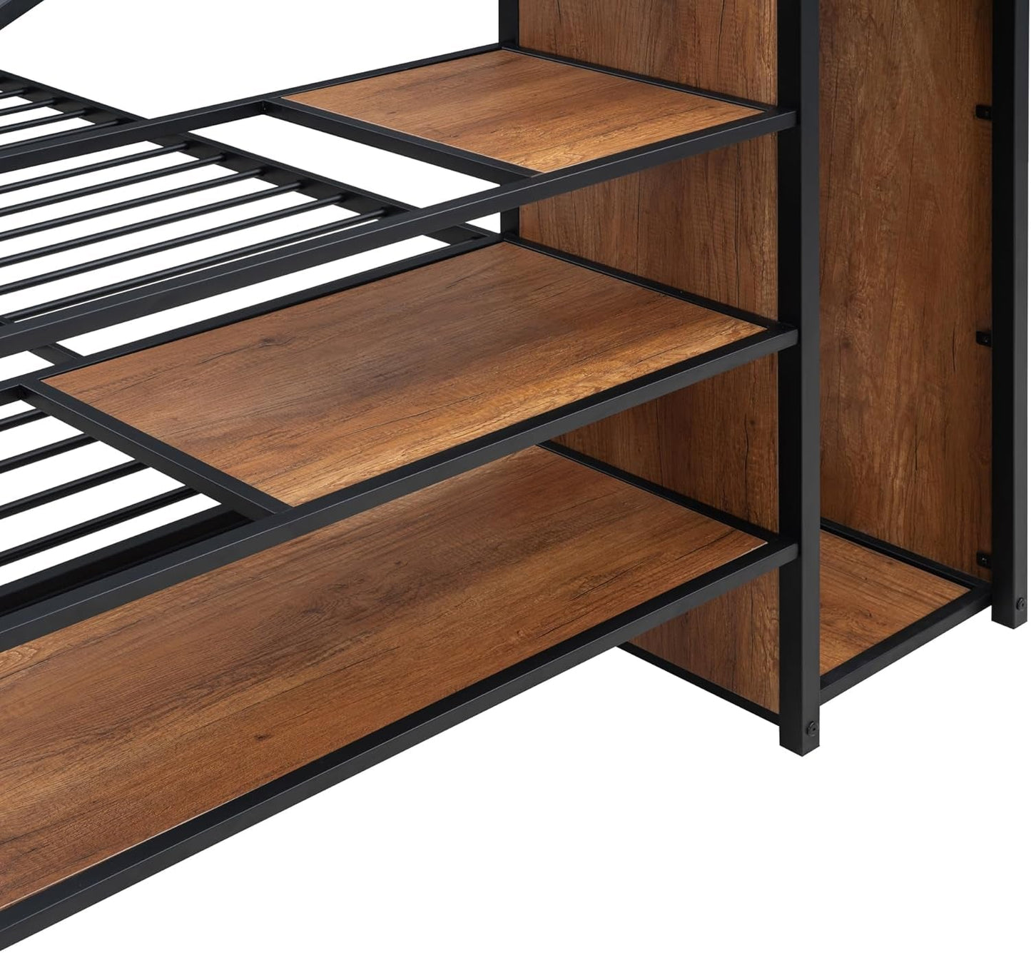 Full Over Full Metal Bunk Bed With Storage Stairs Black