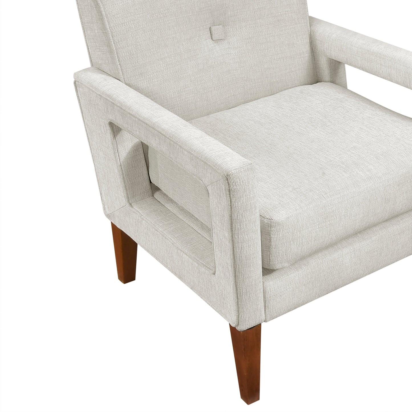 Modern Living Room Chair Beige Chenille Upholstery Pocket Coils Solid Wood Legs Furniture 1pc Armchair