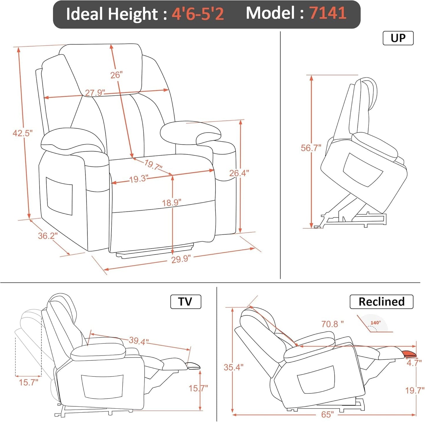 Petite Power Lift Recliner With Massage And Heat USB Ports