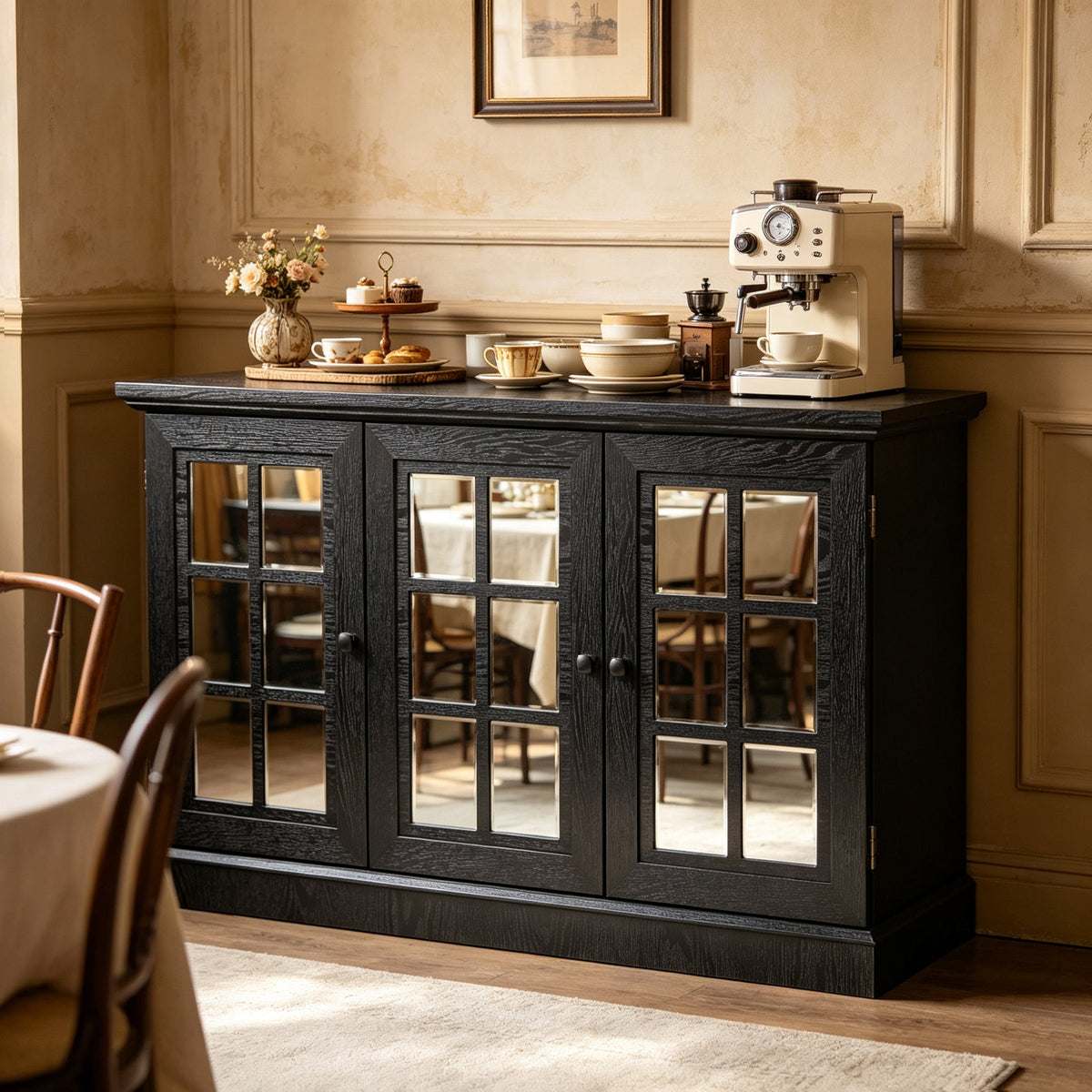 45" W Storage Cabinet with 3 Mirrored Acrylic Doors
