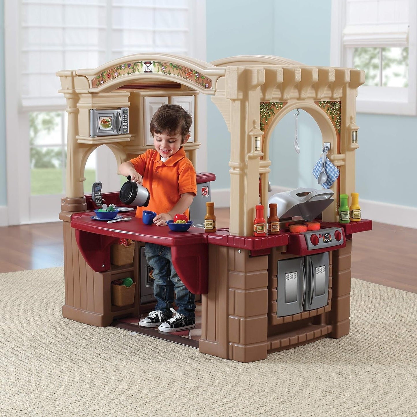 Kids Kitchen Playset With Interactive Lights Brown