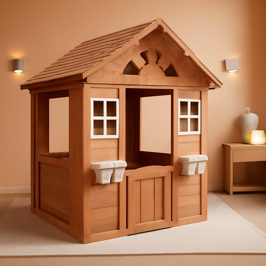 Wooden Outdoor Playhouse With Two Windows Flowerpot