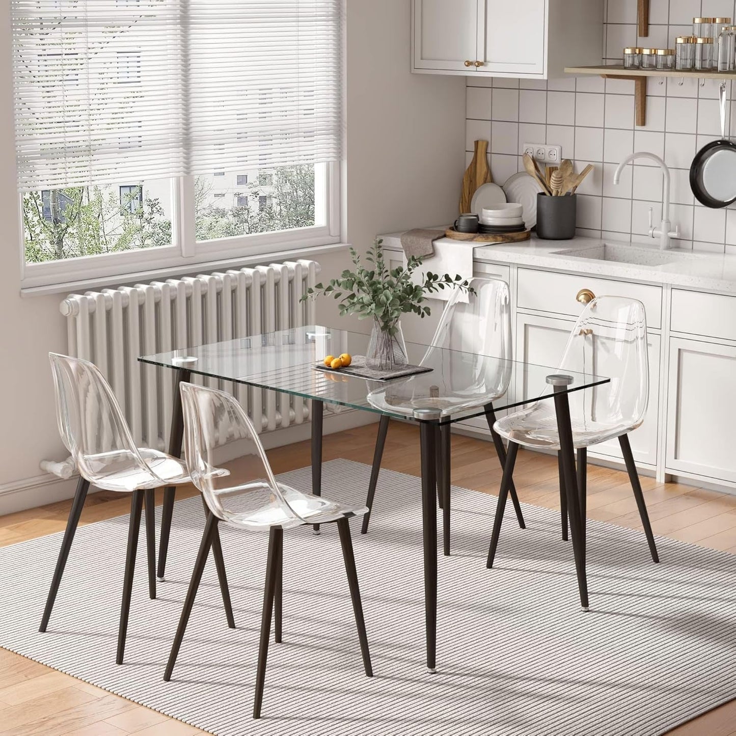 Clear Acrylic Dining Chairs Set of 4 With Black Legs
