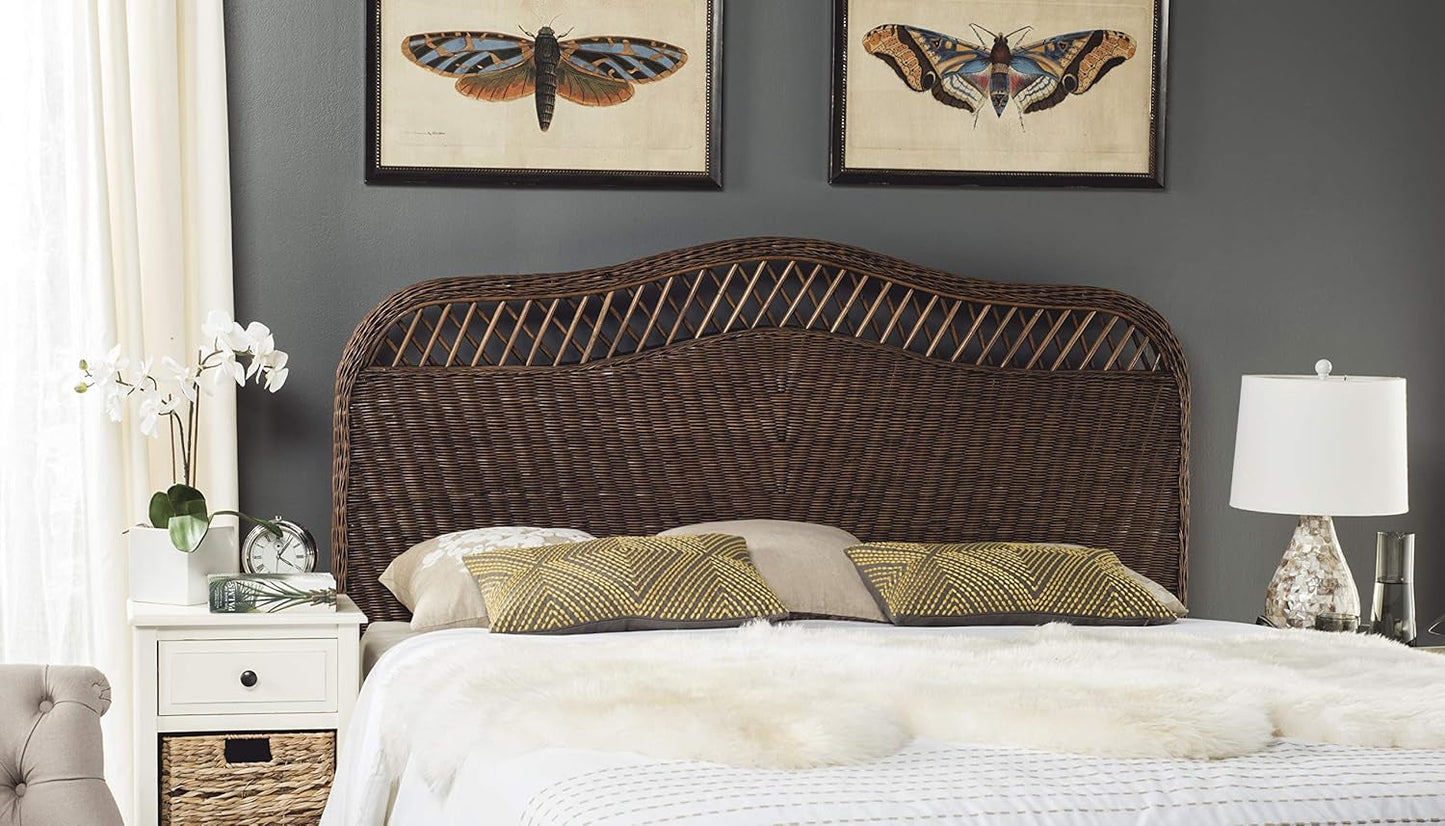 Intricately Woven Brown Rattan Queen Size Headboard